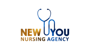 New You Nursing Agency logo in royal blue and gold with stethoscope design, licensed private duty nursing agency in Georgia.